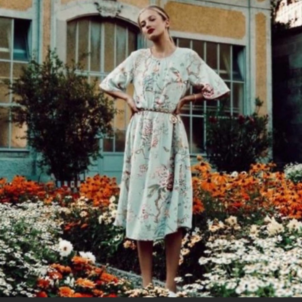 GP&J Baker X H&M Floral Bird Print Boxy Viscose Shift Dress Raglan Half Sleeve - Picture 16 of 16